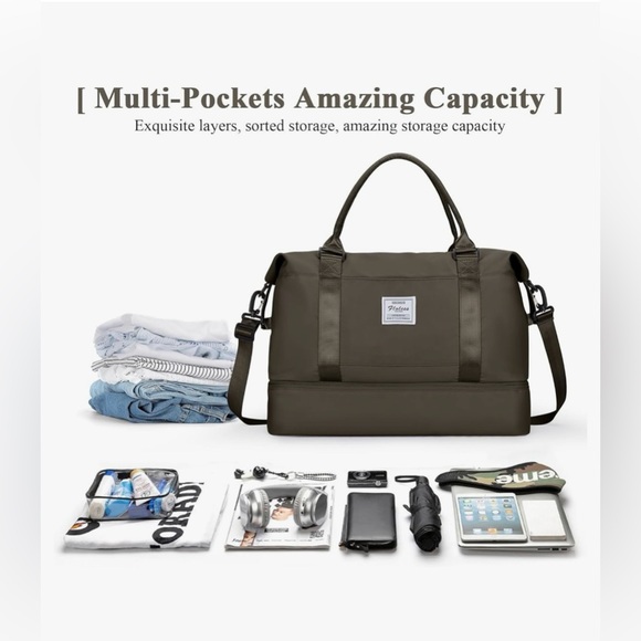 Weekender Travel bag with shoe compartment in coffee brown - Picture 2 of 10